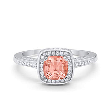 Vintage Style Engagement Ring Cushion Simulated Morganite CZ 925 Sterling Silver